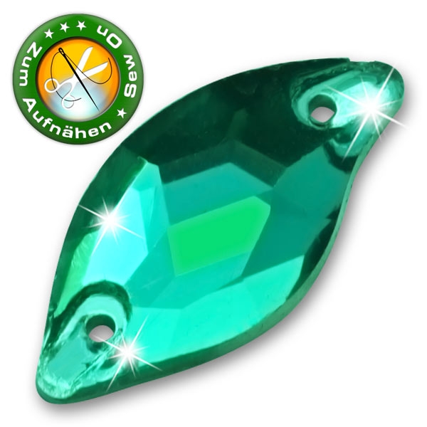 ShineStone DeLuxe - 20mm Blatt geschwungen Emerald Strasssteine zum Aufnähen