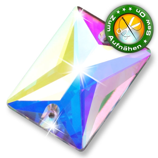 ShineStone DeLuxe - 18mm Rechteck - breit Crystal AB Strasssteine zum Aufnähen
