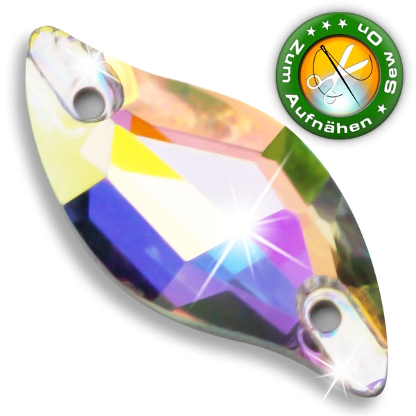 ShineStone DeLuxe - 20mm Blatt geschwungen Crystal AB Strasssteine zum Aufnähen