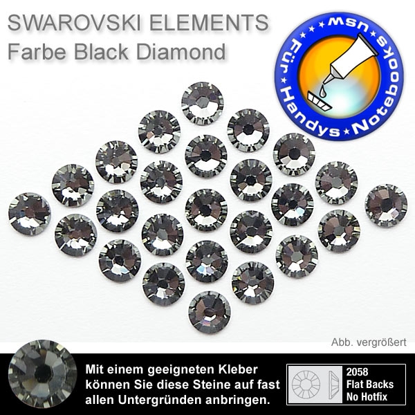 Swarovski 2058 XILION, SS10 Black Diamond Strasssteine zum Aufkleben