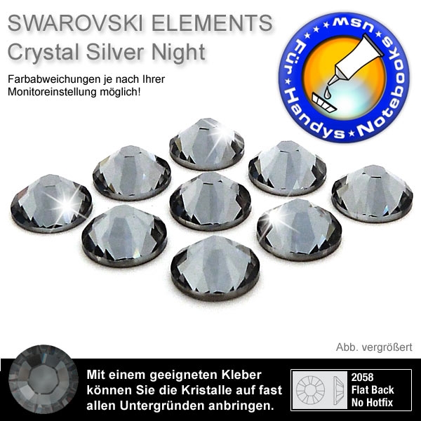 Swarovski 2058 XILION, SS9 Crystal Silver Night Strasssteine zum Aufkleben