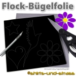 Flockfolie, Bügelfolie als Bogenware 20 x 25 cm, Farbe Schwarz