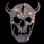 Strass Bügelmotiv "Totenkopf mit Hörnern"