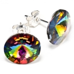 1 Paar 925er Sterling Silber Ohrstecker gefertigt mit Swarovski® Rivoli Kristallen - 12 mm Crystal Vitrail Medium